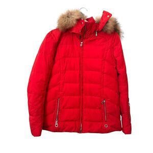 BOGNER Down Ski Jacket Fur Hood Red Sz 8